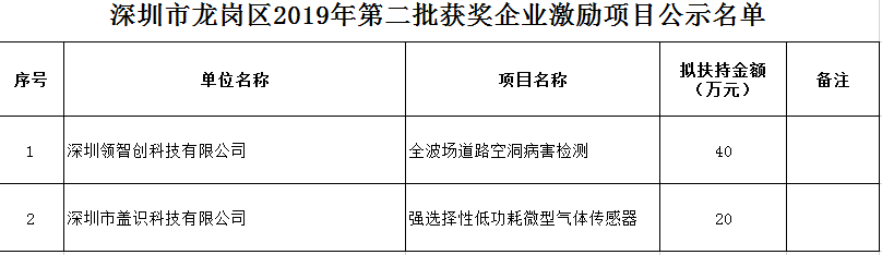 深圳市积分入户网公示：深圳市龙岗区2019年第二批获奖企业激励项目(图2)